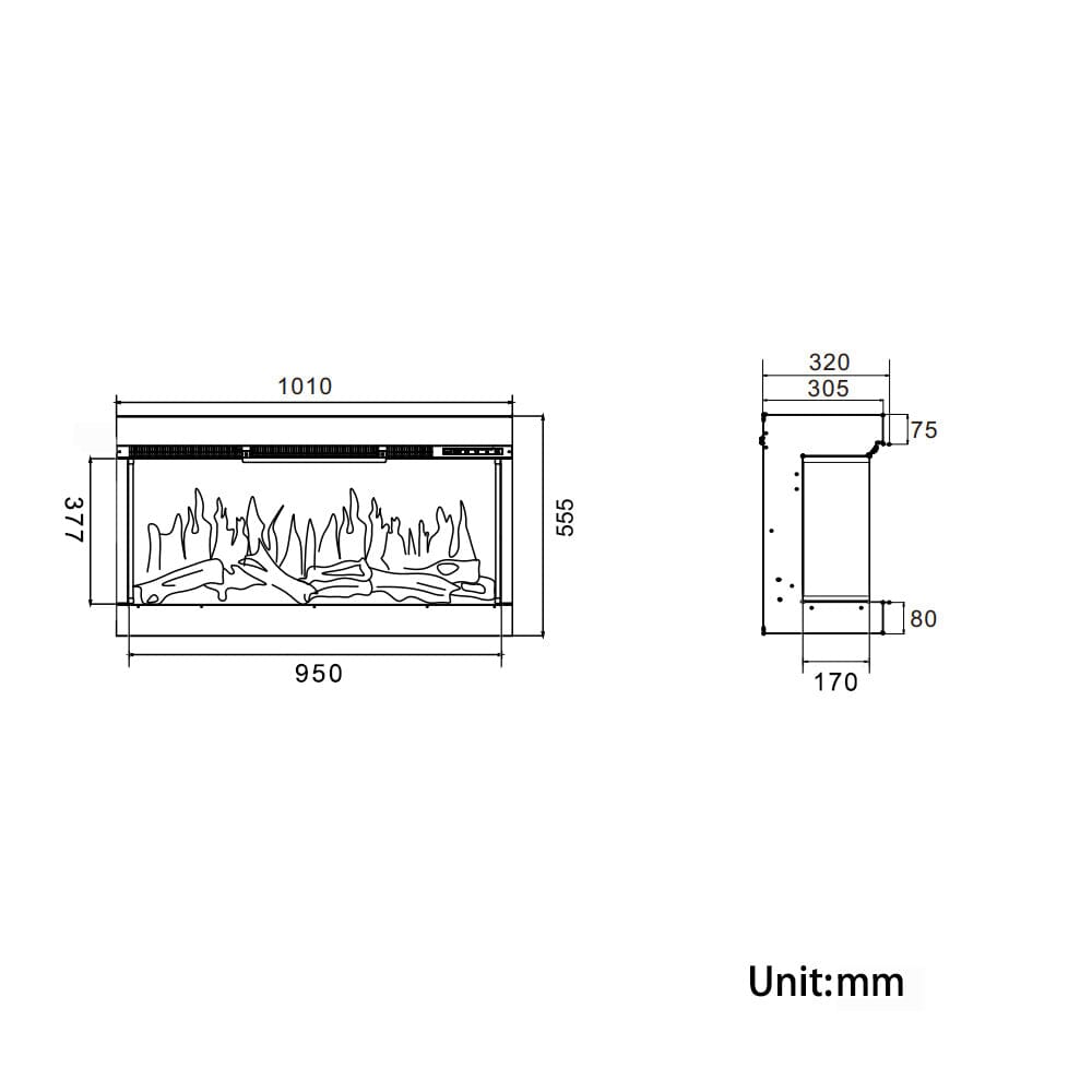 40/50/60/70 - Inch 3 - Sided Freestanding Electric Fireplace 12 Flame Colours and 5 Brightness Modes - House Comfort