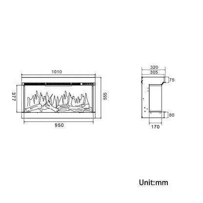 40/50/60/70 - Inch 3 - Sided Freestanding Electric Fireplace 12 Flame Colours and 5 Brightness Modes - House Comfort