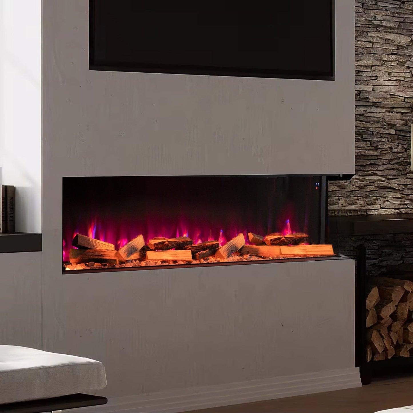 40/50/60/70 - Inch 3 - Sided Freestanding Electric Fireplace 12 Flame Colours and 5 Brightness Modes - House Comfort