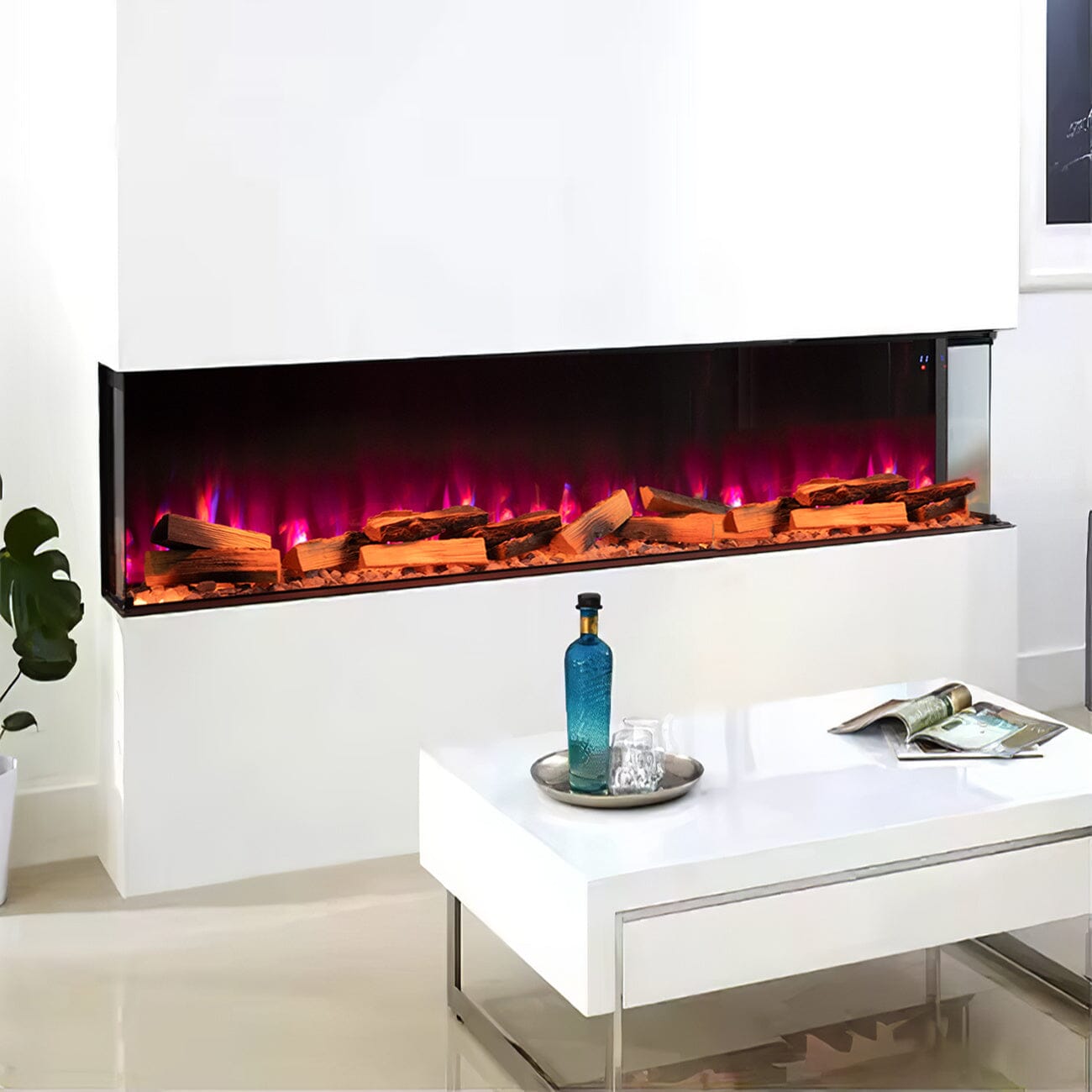 40/50/60/70 - Inch 3 - Sided Freestanding Electric Fireplace 12 Flame Colours and 5 Brightness Modes - House Comfort