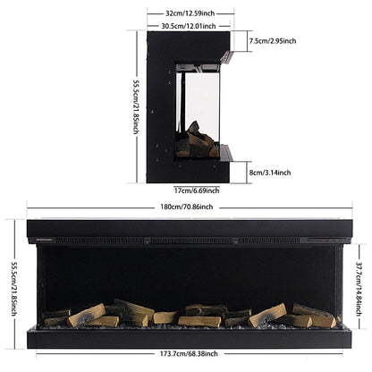 40/50/60/70 - Inch 3 - Sided Freestanding Electric Fireplace 12 Flame Colours and 5 Brightness Modes - House Comfort