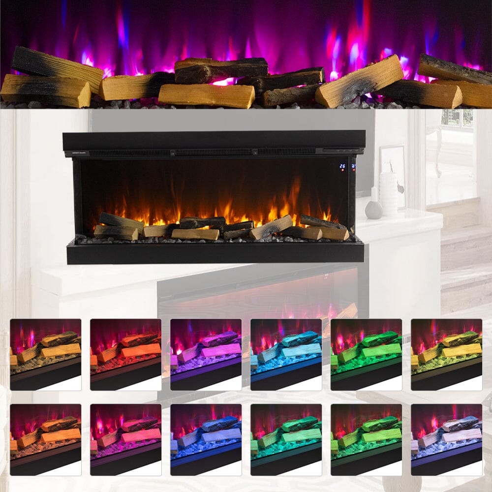 40/50/60/70 - Inch 3 - Sided Freestanding Electric Fireplace 12 Flame Colours and 5 Brightness Modes - House Comfort