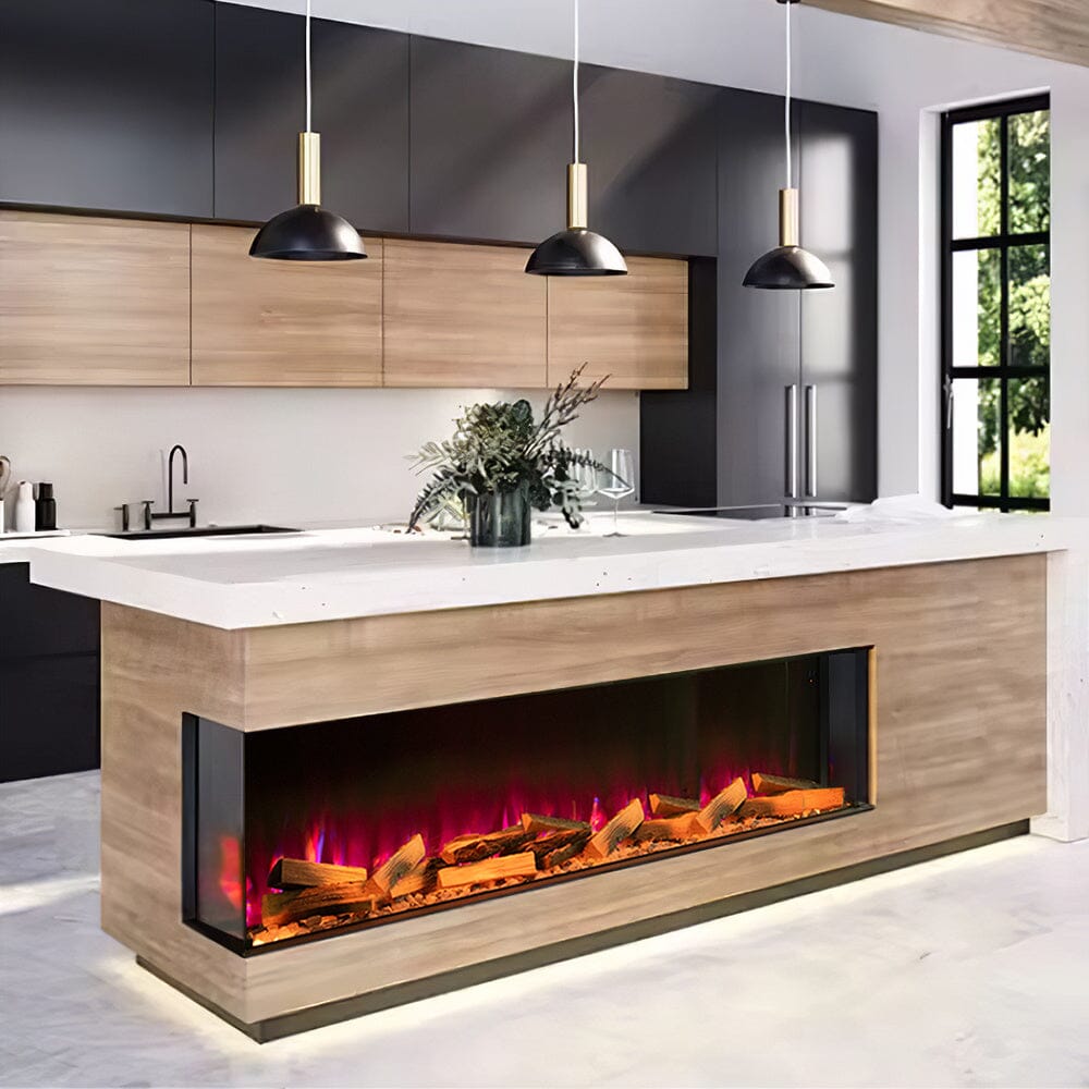 40/50/60/70 - Inch 3 - Sided Freestanding Electric Fireplace 12 Flame Colours and 5 Brightness Modes - House Comfort