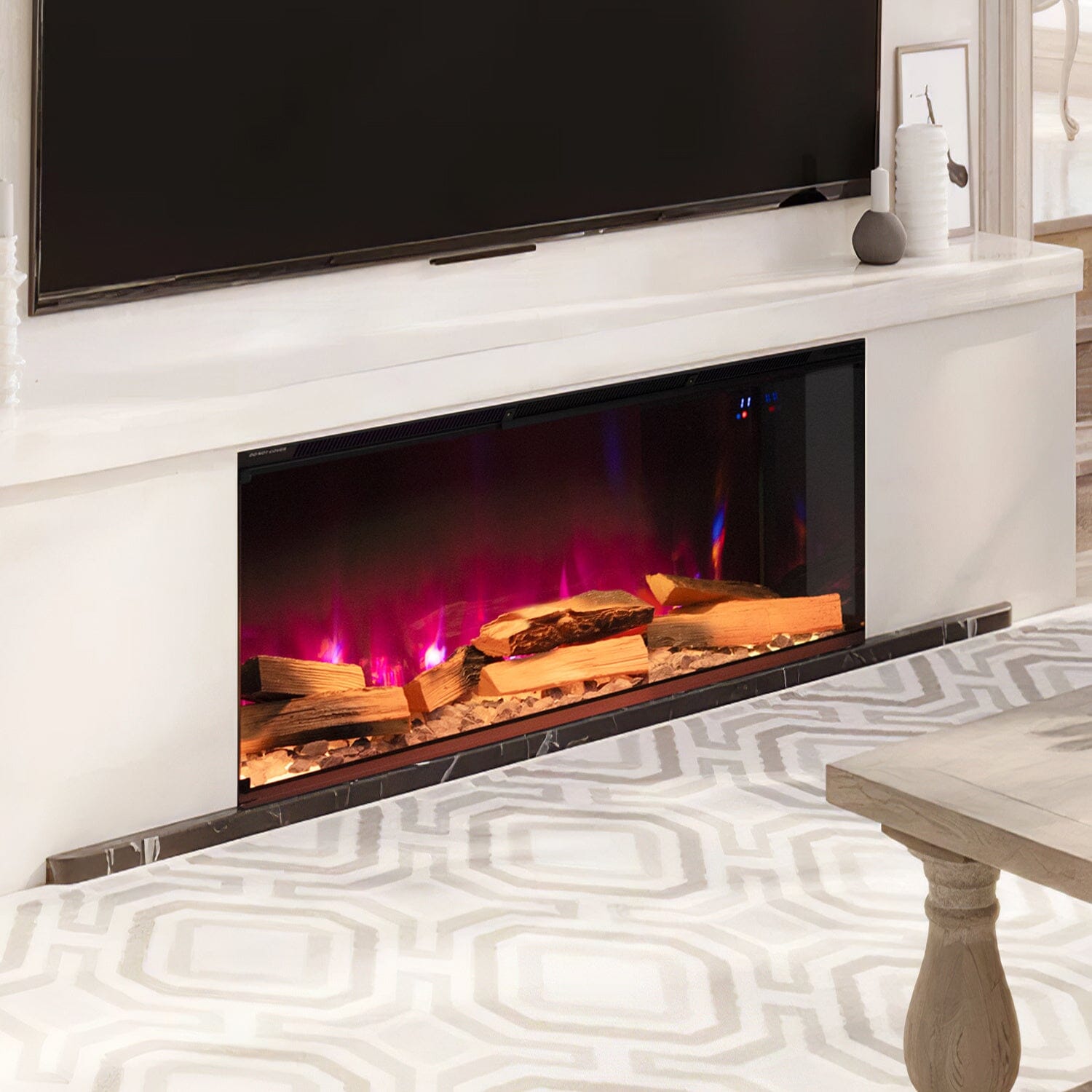 40/50/60/70 - Inch 3 - Sided Freestanding Electric Fireplace 12 Flame Colours and 5 Brightness Modes - House Comfort