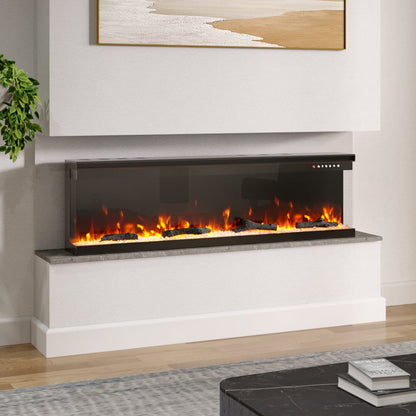 40/50/60/70 - Inch 3 - Sided Freestanding Electric Fireplace 12 Flame Colours and 5 Brightness Modes - House Comfort
