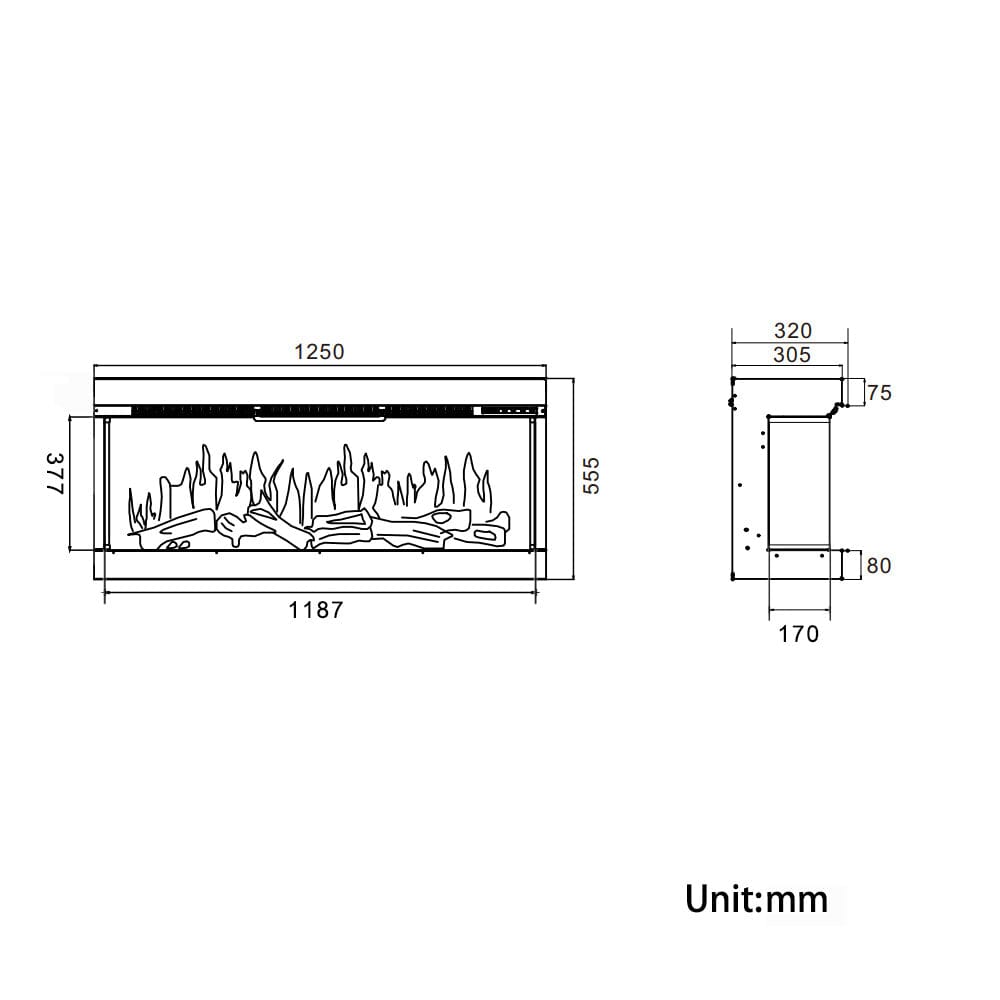 40/50/60/70 - Inch 3 - Sided Freestanding Electric Fireplace 12 Flame Colours and 5 Brightness Modes - House Comfort