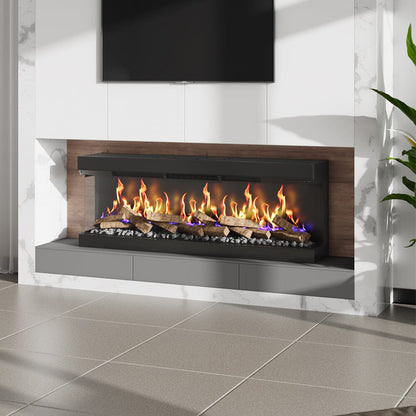 40/50/60/70 - Inch 3 - Sided Freestanding Electric Fireplace 12 Flame Colours and 5 Brightness Modes - House Comfort