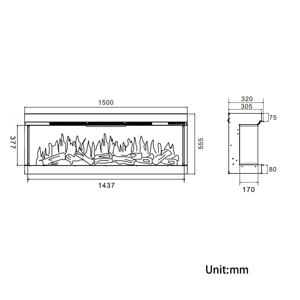 40/50/60/70 - Inch 3 - Sided Freestanding Electric Fireplace 12 Flame Colours and 5 Brightness Modes - House Comfort