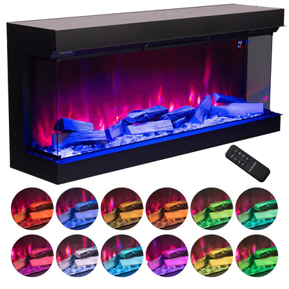40/50/60/70 - Inch 3 - Sided Freestanding Electric Fireplace 12 Flame Colours and 5 Brightness Modes - House Comfort