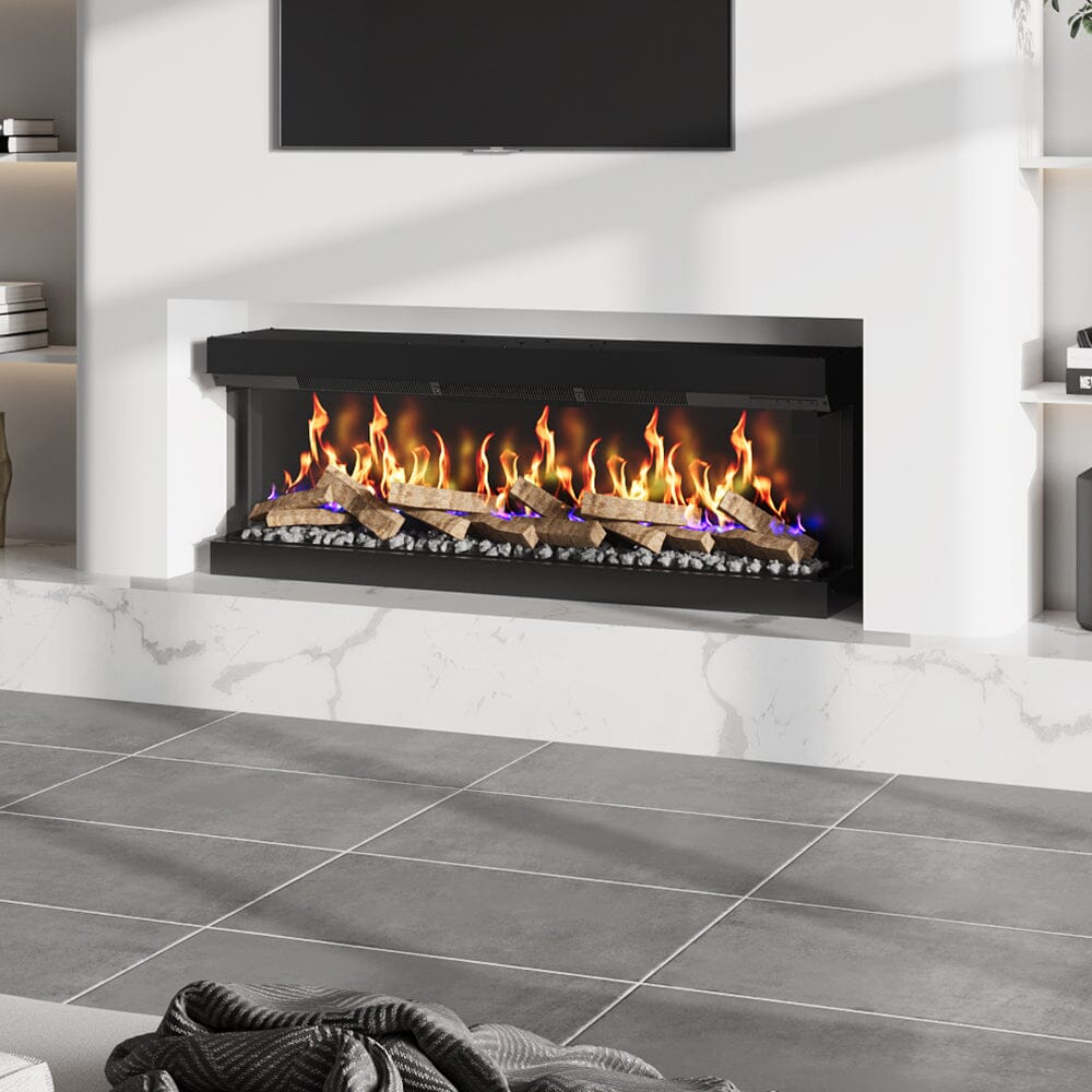 40/50/60/70 - Inch 3 - Sided Freestanding Electric Fireplace 12 Flame Colours and 5 Brightness Modes - House Comfort