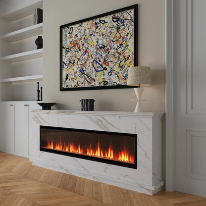 40/50/60inch Black Wall Mounted & Recessed Electric Fireplace with Adjustable Flame & Brightness - House Comfort