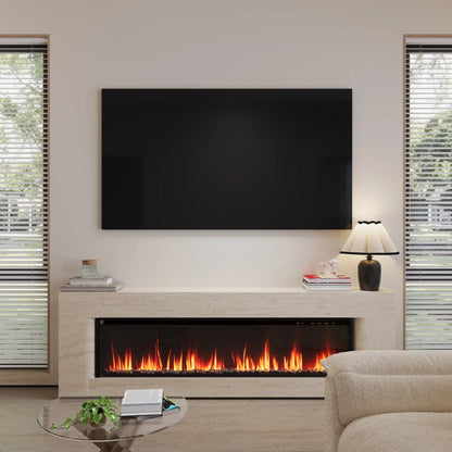 40/50/60inch Black Wall Mounted & Recessed Electric Fireplace with Adjustable Flame & Brightness - House Comfort