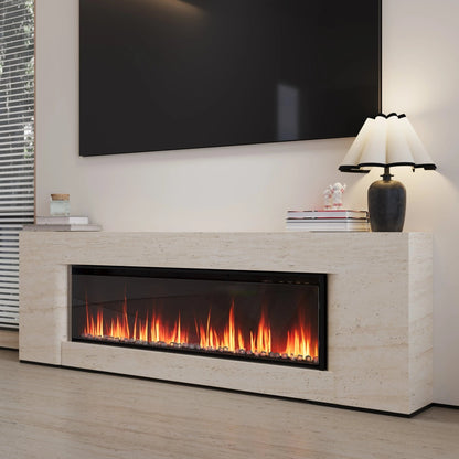 40/50/60inch Black Wall Mounted & Recessed Electric Fireplace with Adjustable Flame & Brightness - House Comfort