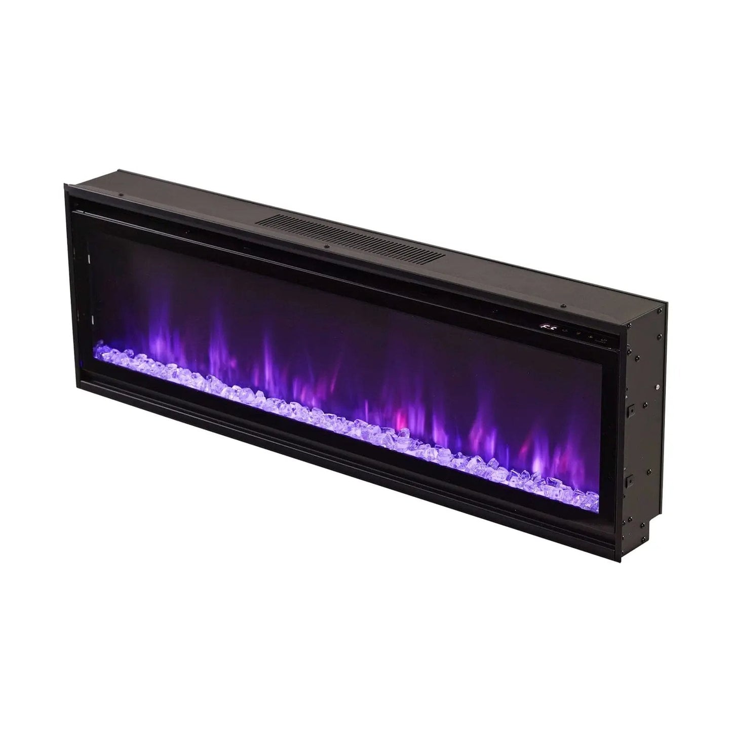 40/50/60inch Black Wall Mounted & Recessed Electric Fireplace with Adjustable Flame & Brightness - House Comfort