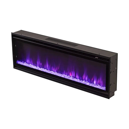 40/50/60inch Black Wall Mounted & Recessed Electric Fireplace with Adjustable Flame & Brightness - House Comfort