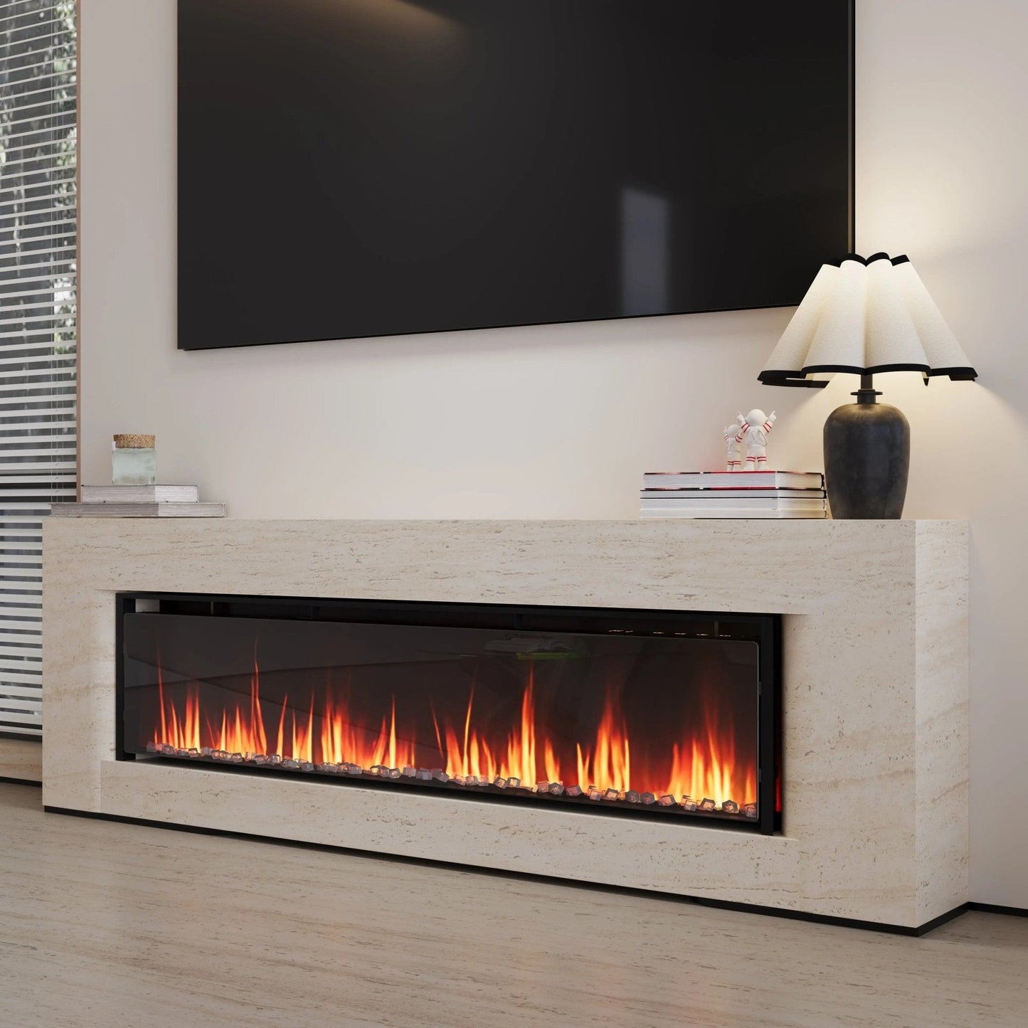 40/50/60inch Black Wall Mounted & Recessed Electric Fireplace with Adjustable Flame & Brightness - House Comfort