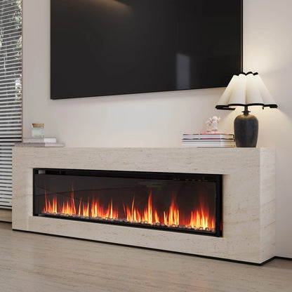 40/50/60inch Black Wall Mounted & Recessed Electric Fireplace with Adjustable Flame & Brightness - House Comfort