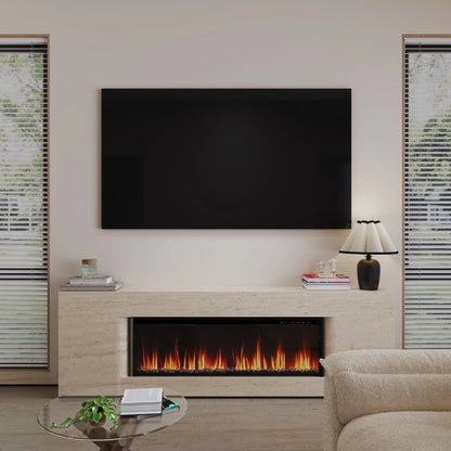 40/50/60inch Black Wall Mounted & Recessed Electric Fireplace with Adjustable Flame & Brightness - House Comfort