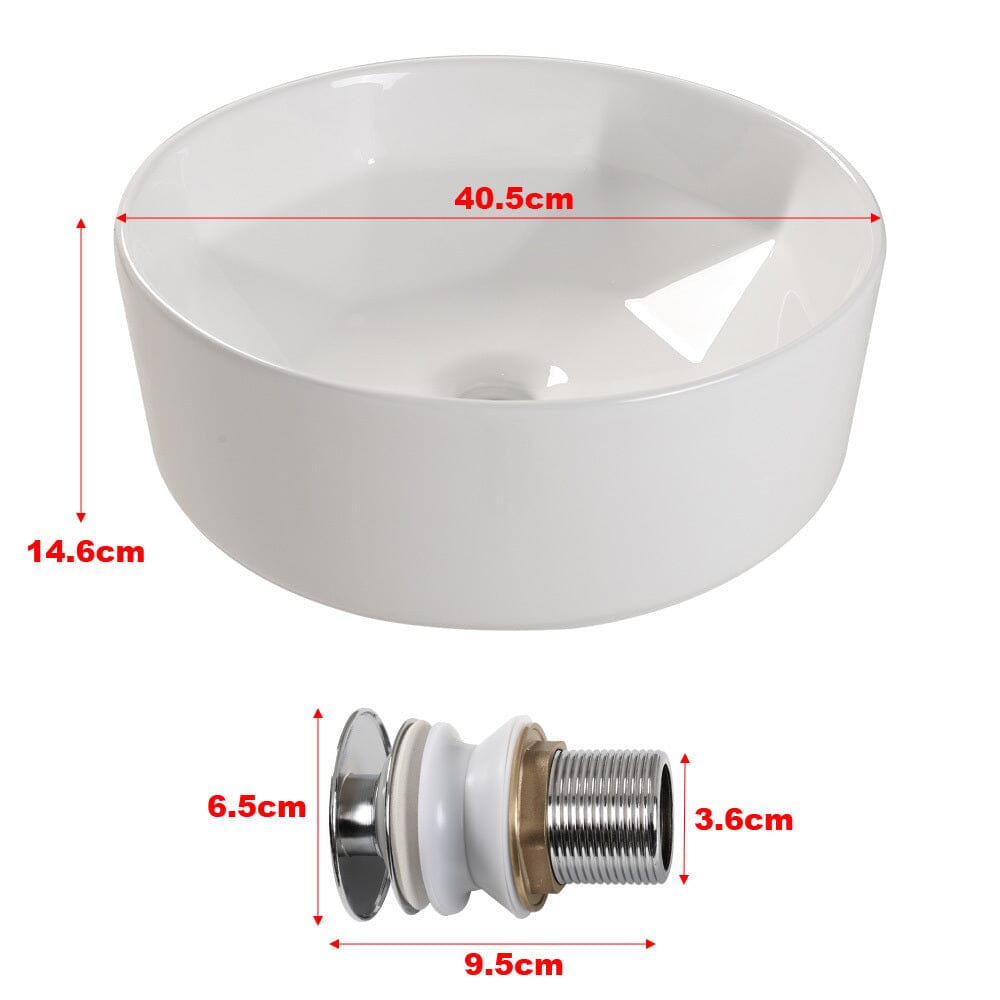 40.5cm Dia. Modern Style Round White Bathroom Sink - House Comfort