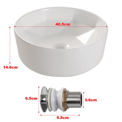 40.5cm Dia. Modern Style Round White Bathroom Sink - House Comfort