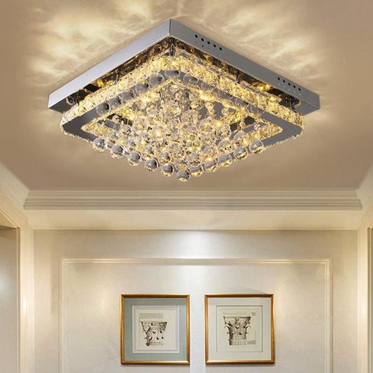 40cm W Chrome Finished Square LED Ceiling Light - House Comfort