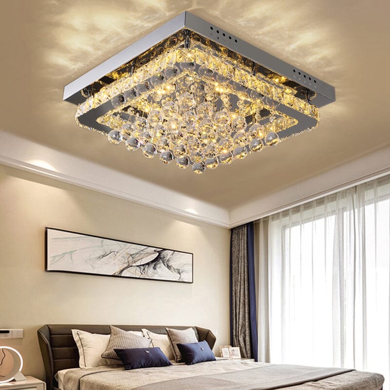 40cm W Chrome Finished Square LED Ceiling Light - House Comfort