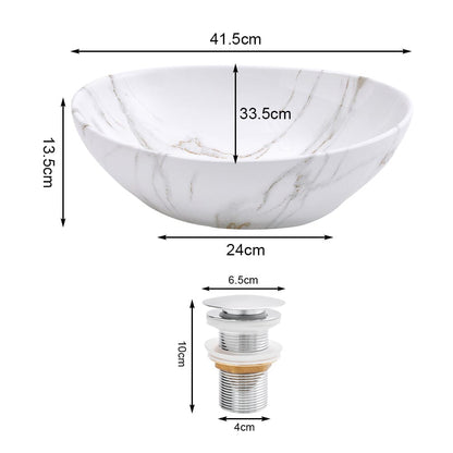 41.5cm W x 13.5cm D White Oval Marble Vessel Bathroom Sink - House Comfort