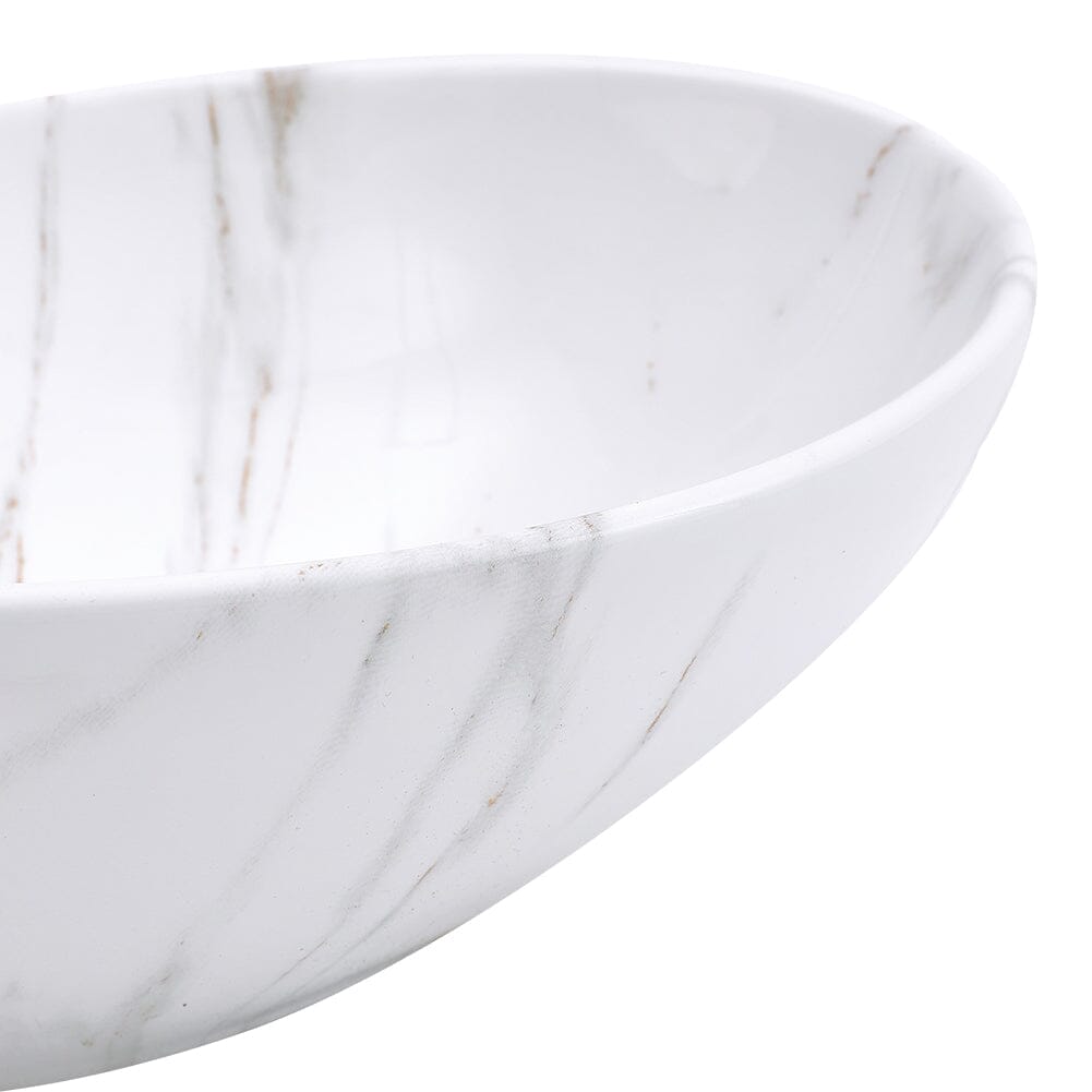 41.5cm W x 13.5cm D White Oval Marble Vessel Bathroom Sink - House Comfort