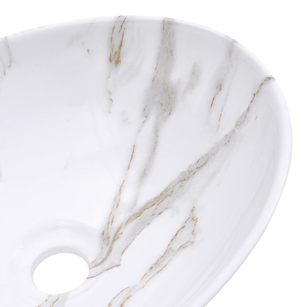 41.5cm W x 13.5cm D White Oval Marble Vessel Bathroom Sink - House Comfort
