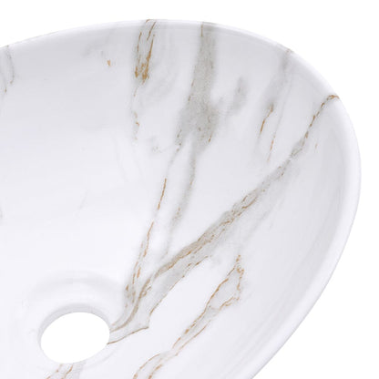 41.5cm W x 13.5cm D White Oval Marble Vessel Bathroom Sink - House Comfort
