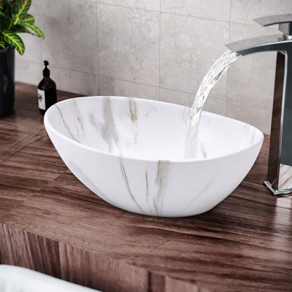 41.5cm W x 13.5cm D White Oval Marble Vessel Bathroom Sink - House Comfort