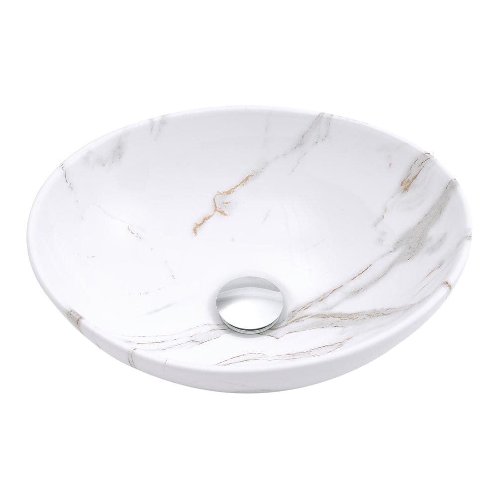 41.5cm W x 13.5cm D White Oval Marble Vessel Bathroom Sink - House Comfort