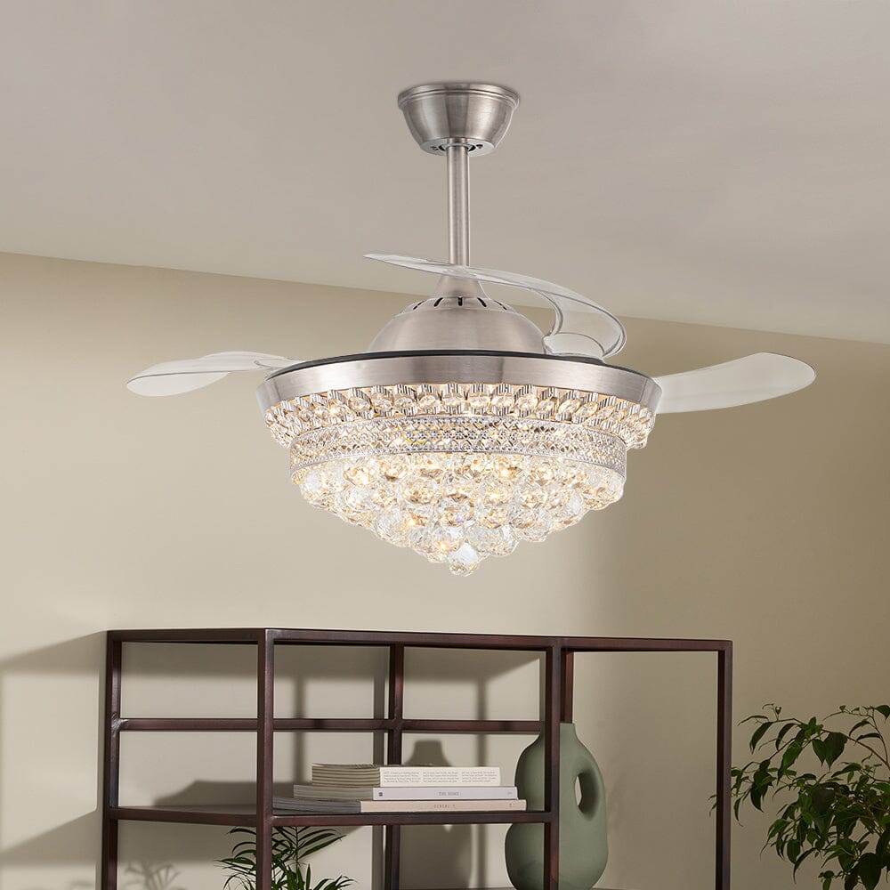 42 Inch Ceiling Fan with LED Light Crystal Chandelier Dimmable - House Comfort