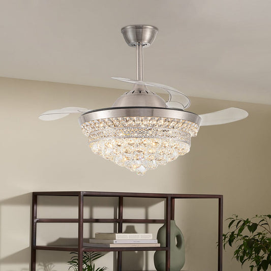 42 Inch Ceiling Fan with LED Light Crystal Chandelier Dimmable - House Comfort