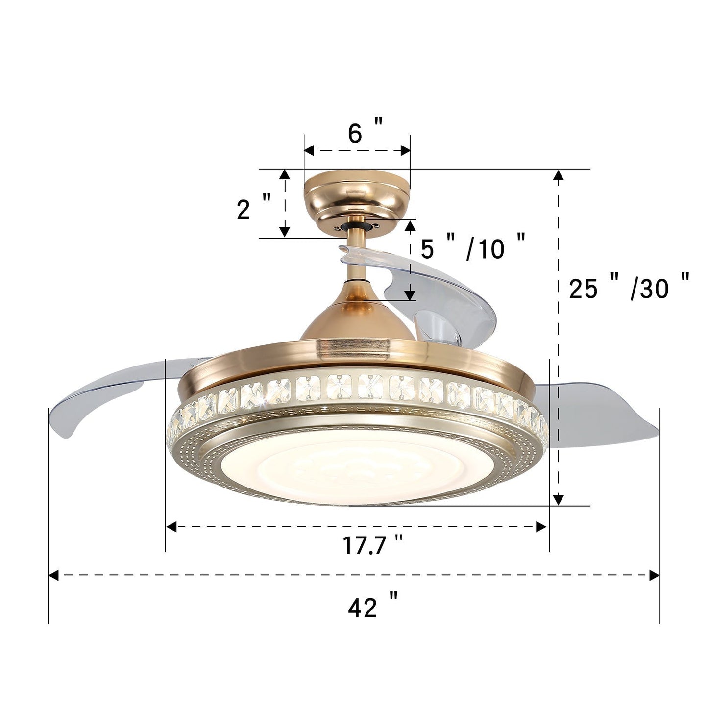42 Inch Retractable Ceiling Fan Light Lamp with Remote Control - House Comfort