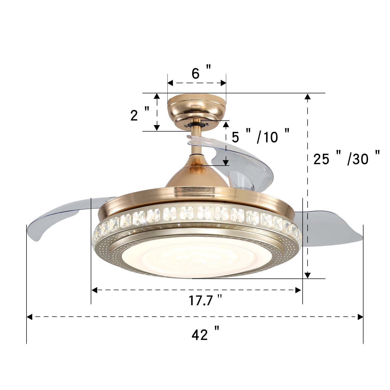 42 Inch Retractable Ceiling Fan Light Lamp with Remote Control - House Comfort