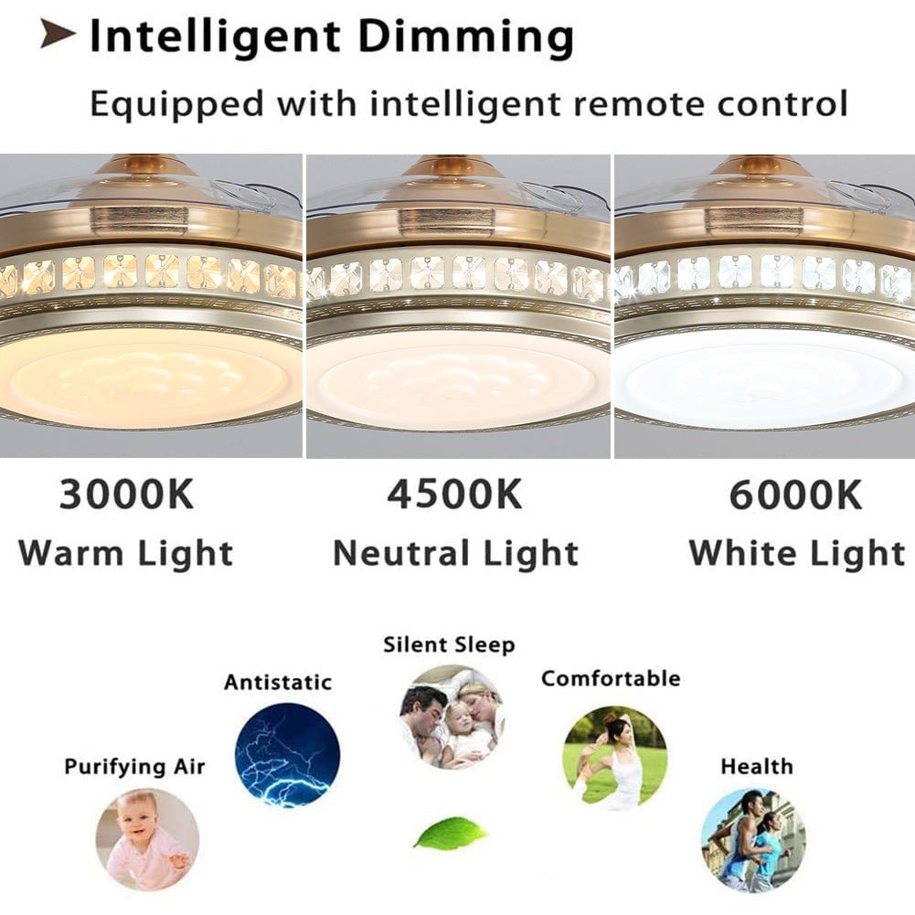 42 Inch Retractable Ceiling Fan Light Lamp with Remote Control - House Comfort