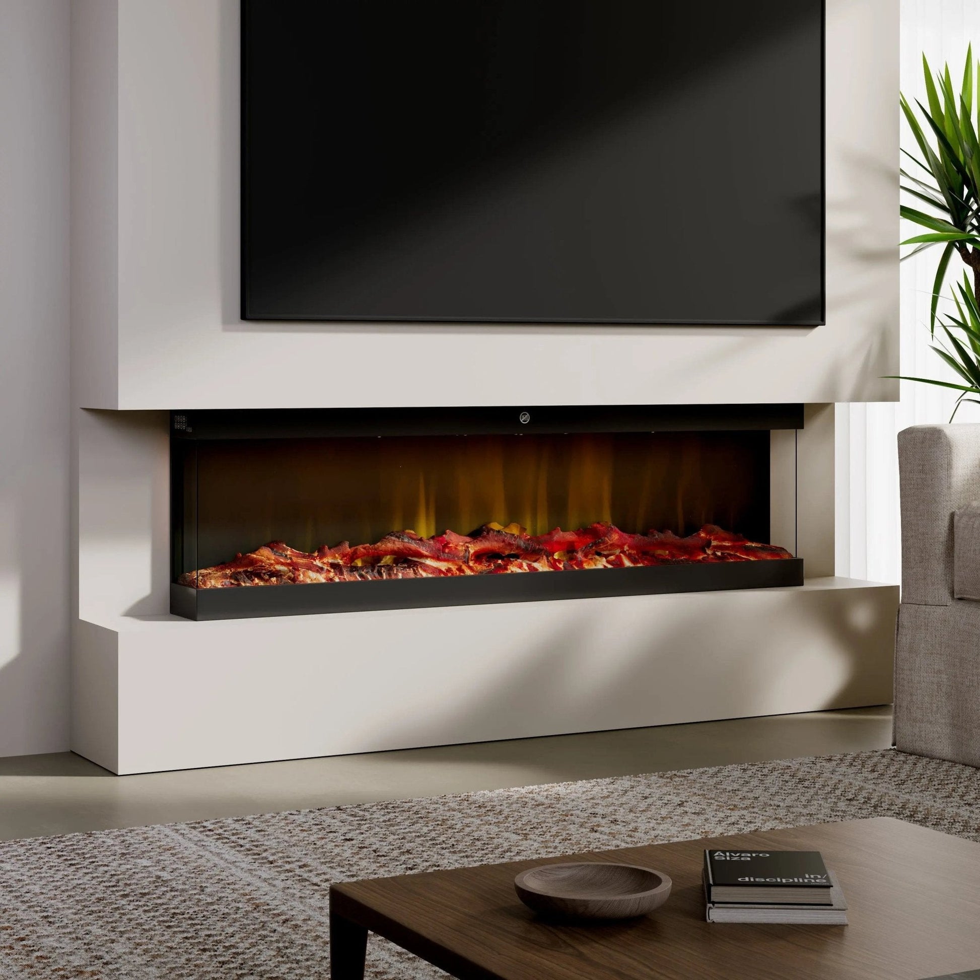 42/48/56/72inch 3 - Sided Black/White Electric Fireplace with Remote Control, WiFi Function, Adjustable LED Flames and Heating Modes - House Comfort
