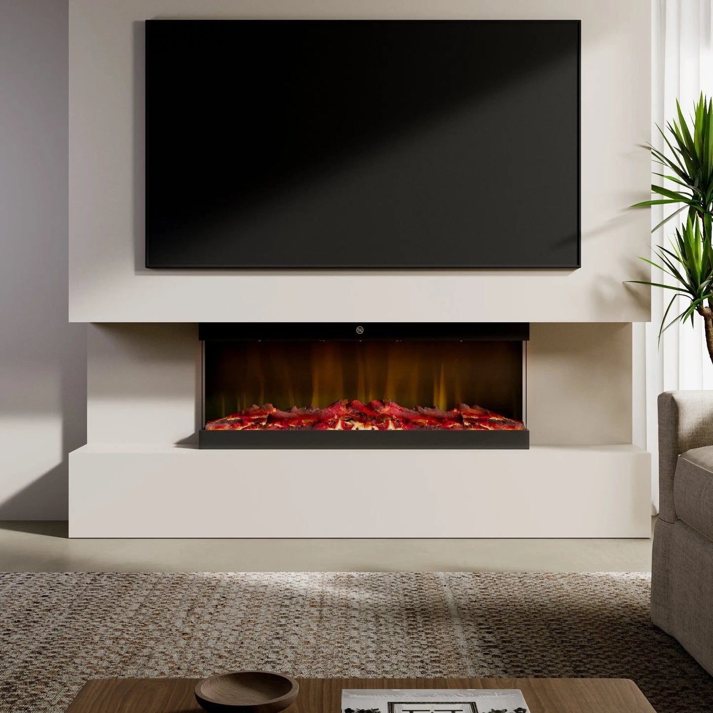 42/48/56/72inch 3 - Sided Black/White Electric Fireplace with Remote Control, WiFi Function, Adjustable LED Flames and Heating Modes - House Comfort