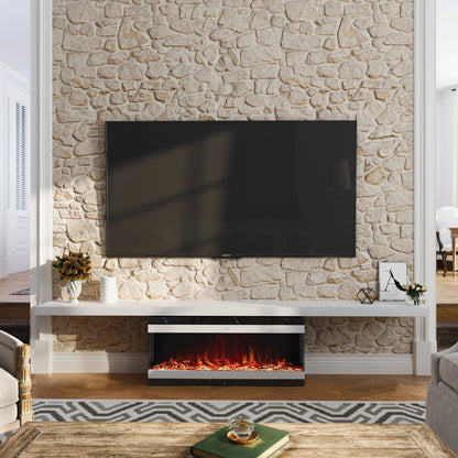 42/48/56/72inch 3 - Sided Black/White Electric Fireplace with Remote Control, WiFi Function, Adjustable LED Flames and Heating Modes - House Comfort
