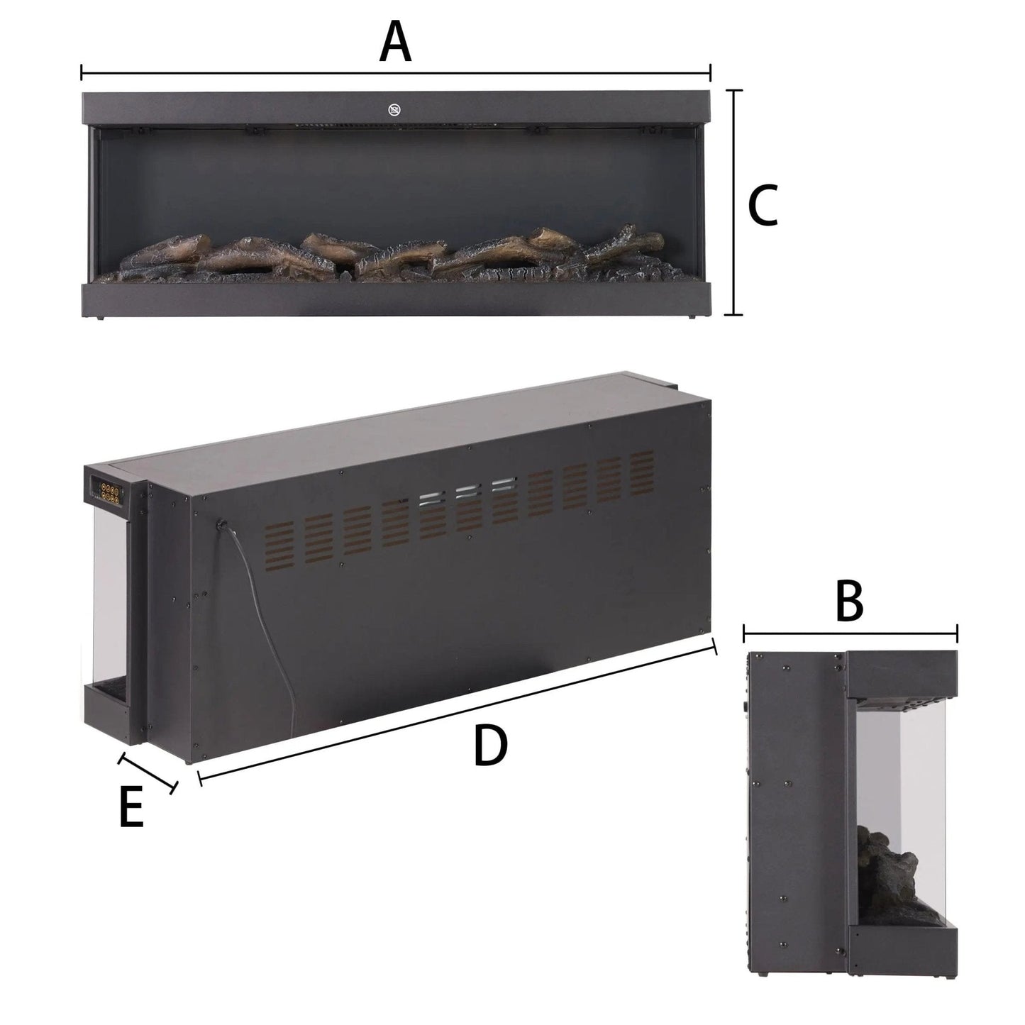 42/48/56/72inch 3 - Sided Black/White Electric Fireplace with Remote Control, WiFi Function, Adjustable LED Flames and Heating Modes - House Comfort