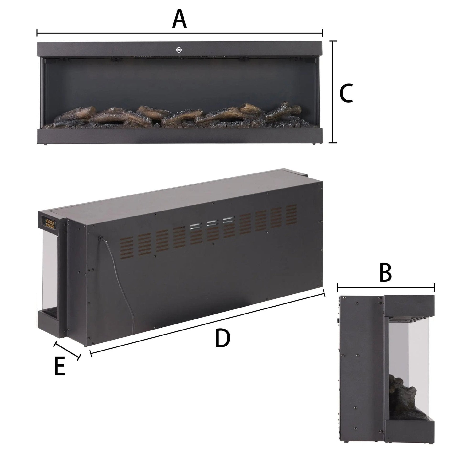 42/48/56/72inch 3 - Sided Black/White Electric Fireplace with Remote Control, WiFi Function, Adjustable LED Flames and Heating Modes - House Comfort