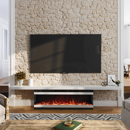 42/48/56/72inch 3 - Sided Black/White Electric Fireplace with Remote Control, WiFi Function, Adjustable LED Flames and Heating Modes - House Comfort