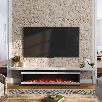 42/48/56/72inch 3 - Sided Black/White Electric Fireplace with Remote Control, WiFi Function, Adjustable LED Flames and Heating Modes - House Comfort