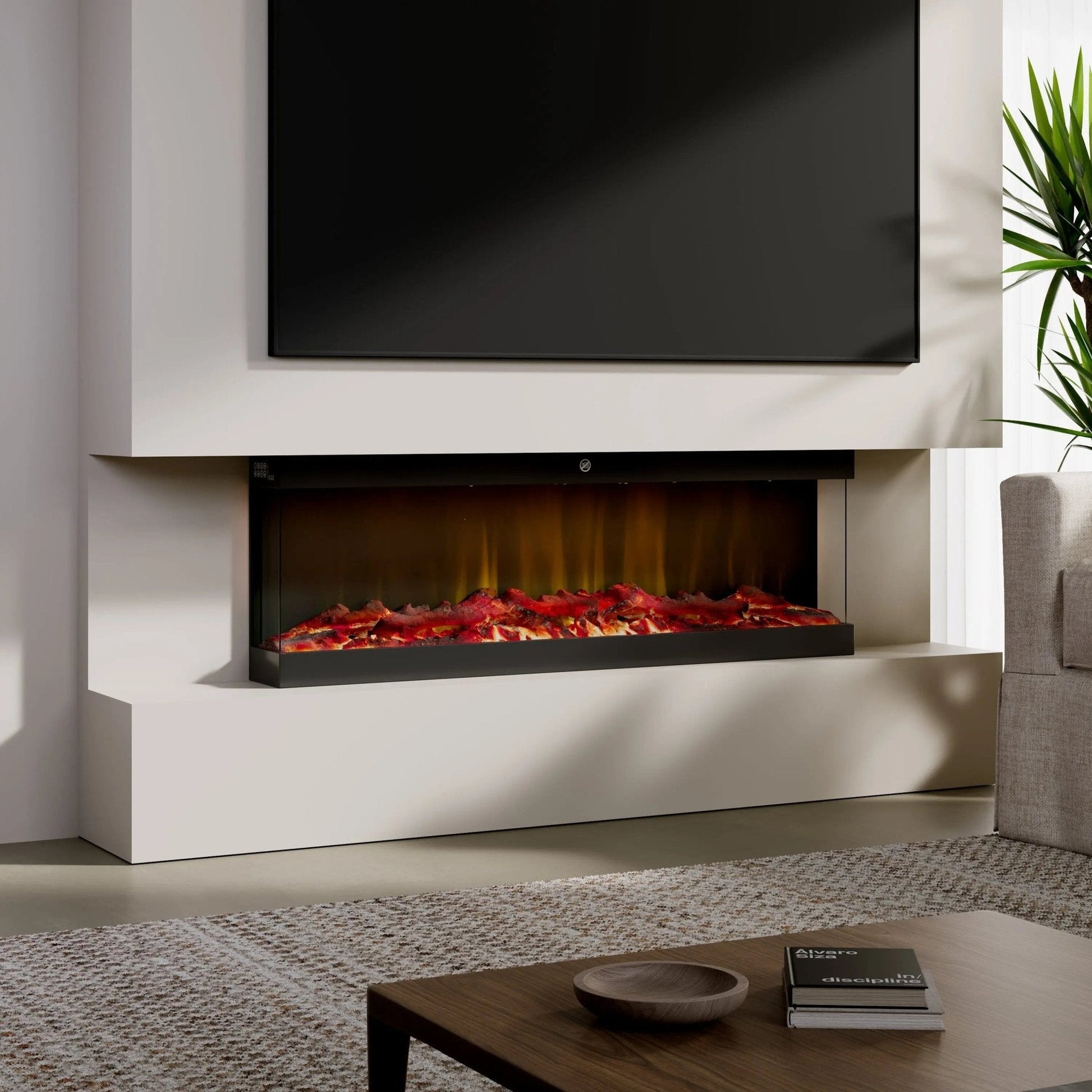 42/48/56/72inch 3 - Sided Black/White Electric Fireplace with Remote Control, WiFi Function, Adjustable LED Flames and Heating Modes - House Comfort