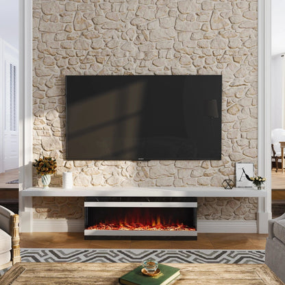 42/48/56/72inch 3 - Sided Black/White Electric Fireplace with Remote Control, WiFi Function, Adjustable LED Flames and Heating Modes - House Comfort
