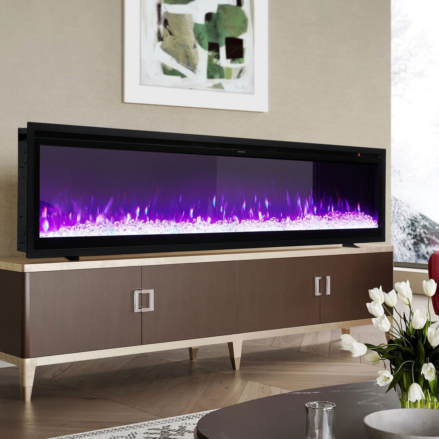 42/50/60/73 inch Electric Fire 12 Vibrant Flame Colours Electric Fireplace with Remote - House Comfort
