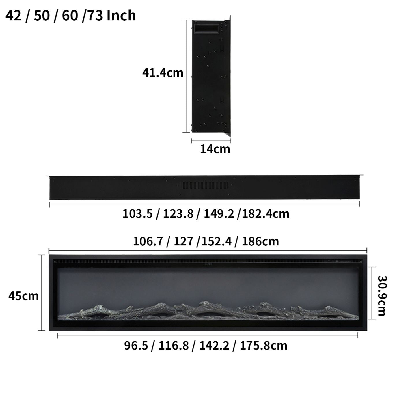 42/50/60/73 inch Electric Fire 12 Vibrant Flame Colours Electric Fireplace with Remote - House Comfort