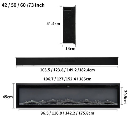 42/50/60/73 inch Electric Fire 12 Vibrant Flame Colours Electric Fireplace with Remote - House Comfort