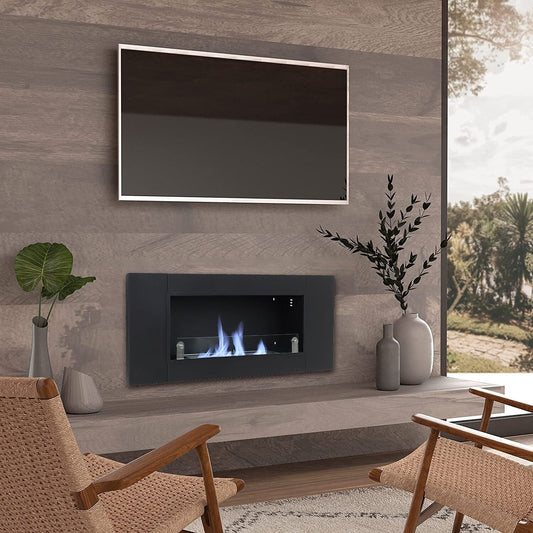 43 Inch Black Wall Mount Bio Ethanol Fireplaces Wall Fireplace Black Surface Clean Burning - House Comfort